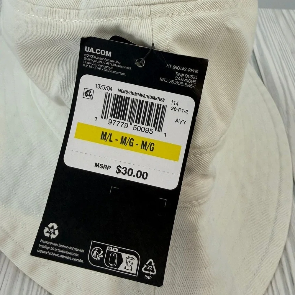 Under Armour Bucket Hat White Cotton Twill‎ Logo Patch 1376704 M/L NEW